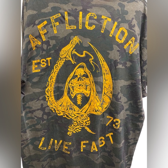 Affliction Camo T Shirt Front Back Graphic Skull Snake - Picture 5 of 6